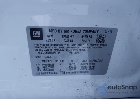 2014 Buick Encore Leather z USA, uszkodzony, nr VIN KL4CJGSB7EB664707